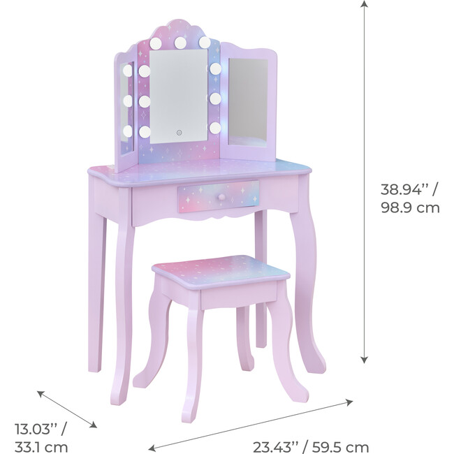 Stardust Gisele Wood Vanity Table with LED Mirror & Drawer, Purple - Play Vanities - 4