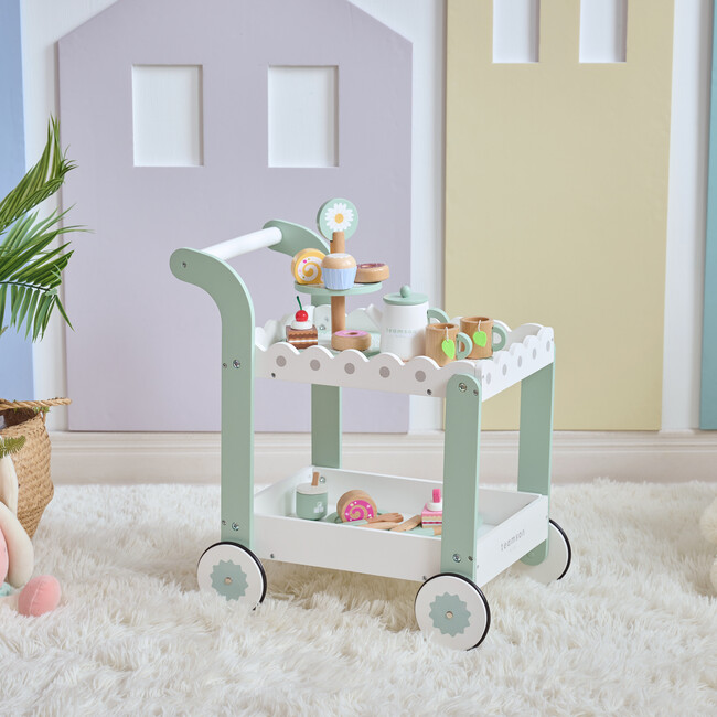 Afternoon Sip Wood Dessert Cart with 21 Pieces & Rotatable Wheels - Play Kitchens - 5