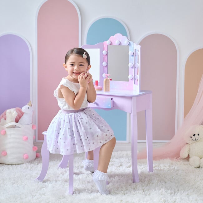 Stardust Gisele Wood Vanity Table with LED Mirror & Drawer, Purple - Play Vanities - 5