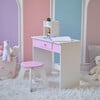 Rosé Shine Wood Vanity & Desk with LED Mirror & Stool, Pink/White - Play Vanities - 5 - thumbnail