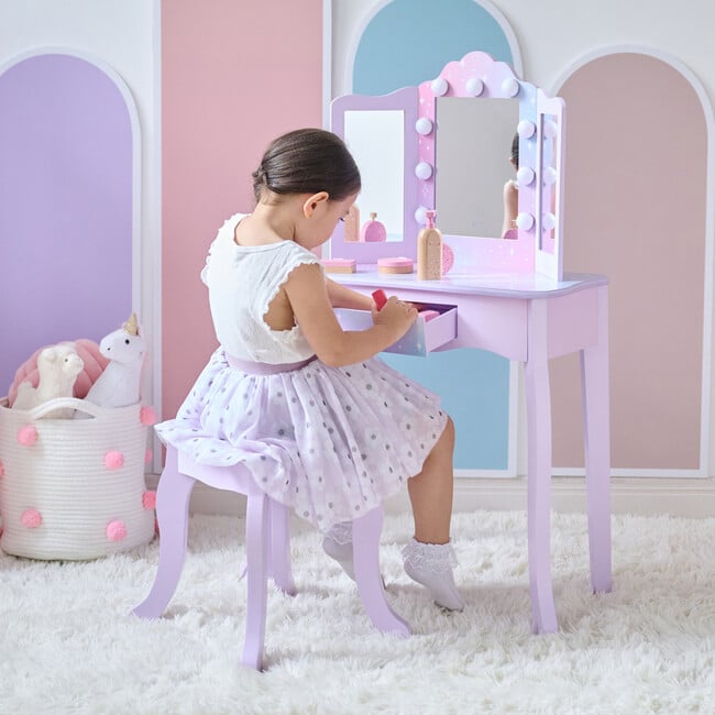 Stardust Gisele Wood Vanity Table with LED Mirror & Drawer, Purple - Play Vanities - 6