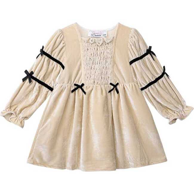 Velvet Bow Dress, Beige