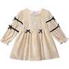 Velvet Bow Dress, Beige - Dresses - 1 - thumbnail