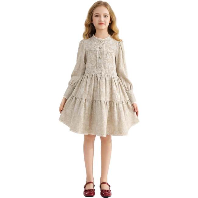 Tiered Modest Dress, Beige