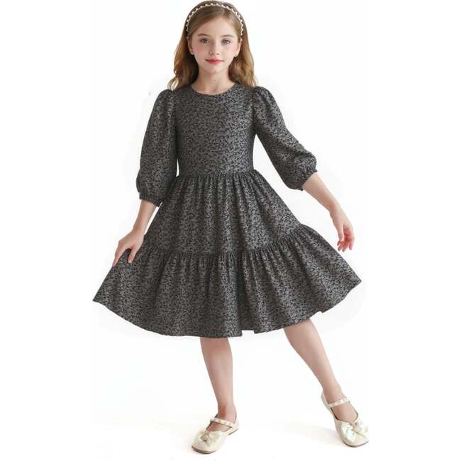 Tiered Floral Dress, Black