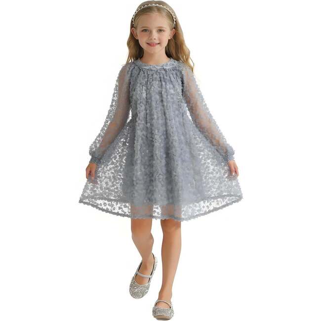 Sheer Floral Dress, Blue