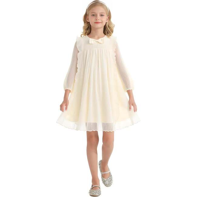 Pleated Bow Dress, Cream