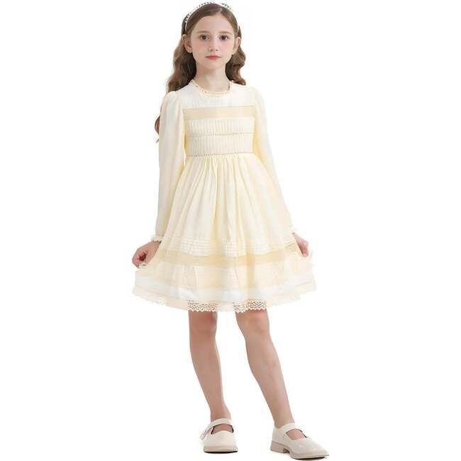 Pintuck & Lace Dress, Ivory