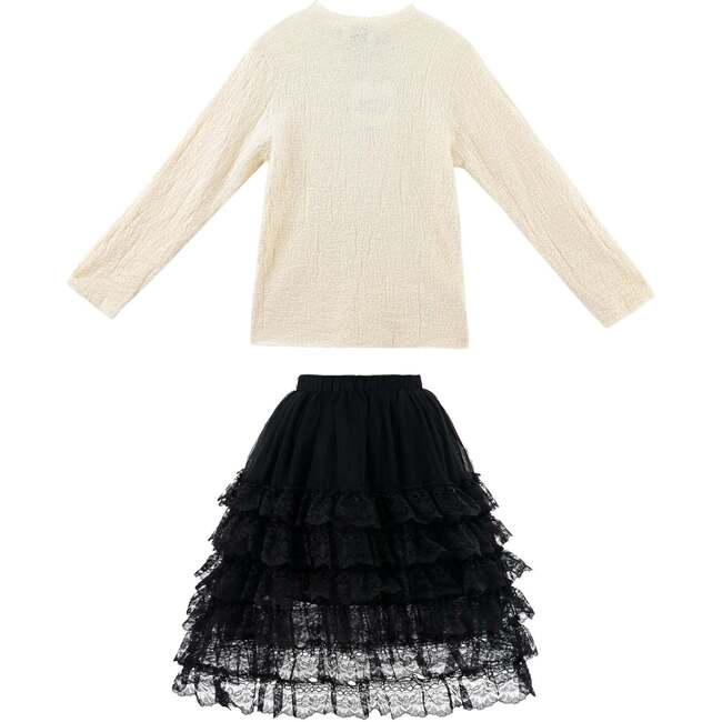 Ribbed Sweater with Lace Skirt, Cream