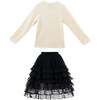 Ribbed Sweater with Lace Skirt, Cream - Skirts - 2 - thumbnail
