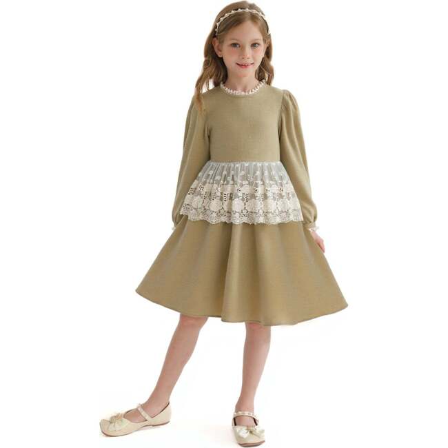 Lace Waist Dress, Beige