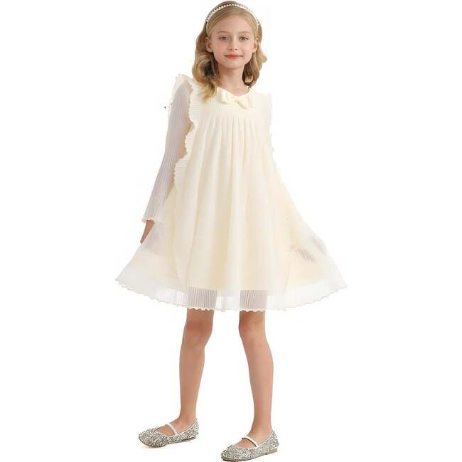 Pleated Bow Dress, Cream - Dresses - 4