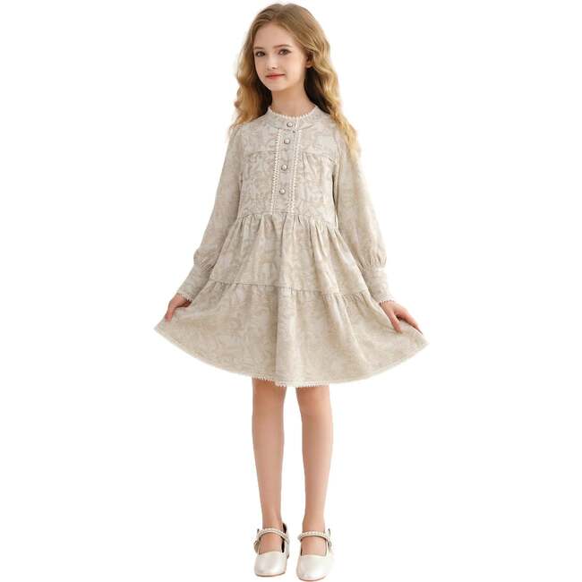 Tiered Modest Dress, Beige - Dresses - 4