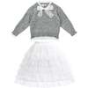 Lace-Bow Top with Tiered Skirt, Grey - Skirts - 2 - thumbnail