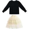 Knit Top with Tulle Skirt, Black - Skirts - 2 - thumbnail