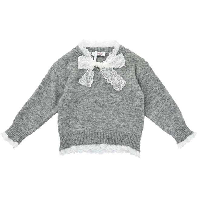 Lace-Bow Top with Tiered Skirt, Grey - Skirts - 3
