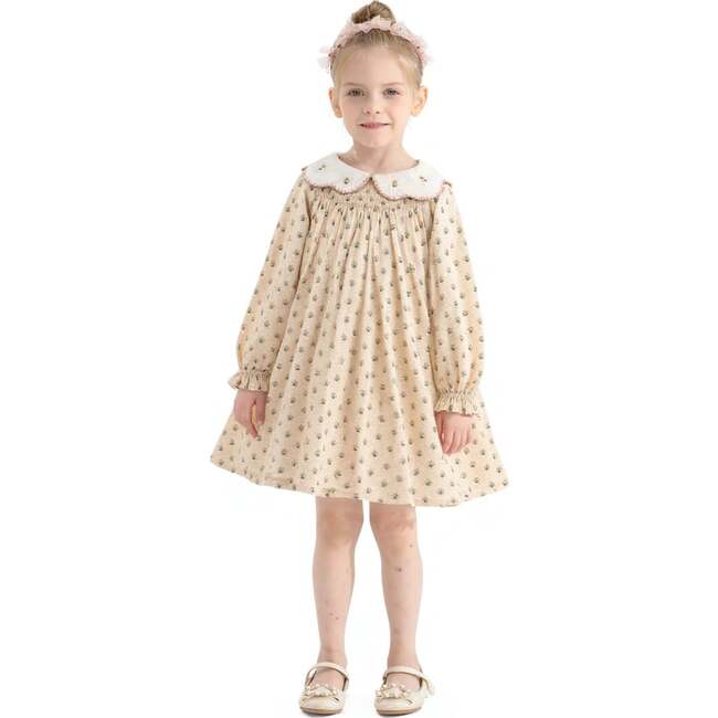 Floral Smocked Dress, Beige