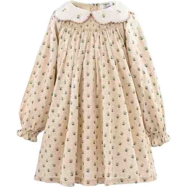 Floral Smocked Dress, Beige