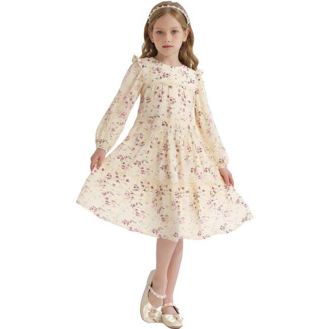 Floral Ruffle Dress, Ivory - Dresses - 4