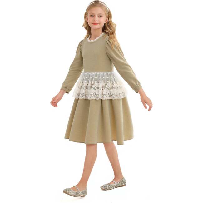 Lace Waist Dress, Beige - Dresses - 4
