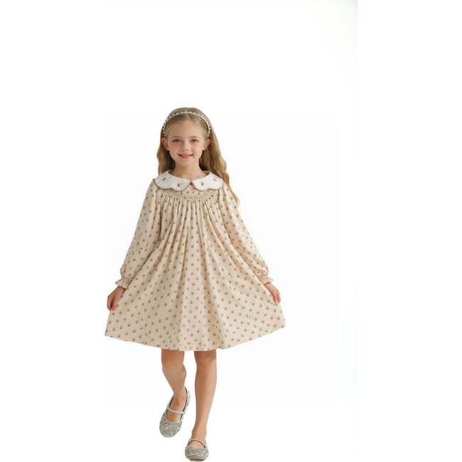 Floral Smocked Dress, Beige - Dresses - 4