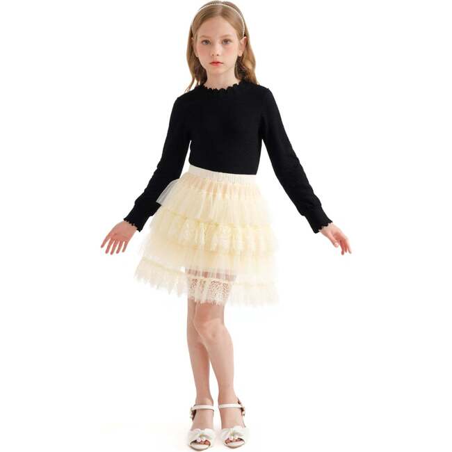 Knit Top with Tulle Skirt, Black - Skirts - 6