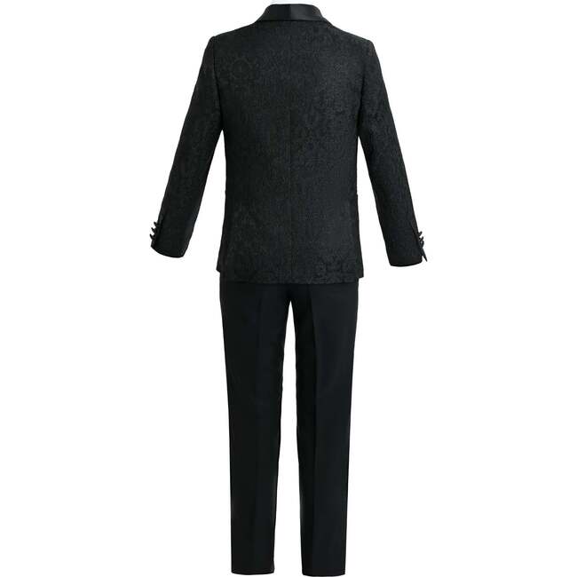 Textured Suit Set with Satin Lapels, Black