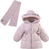 Ruffle-Hood Coat with Matching Scarf, Purple - Coats - 1 - thumbnail