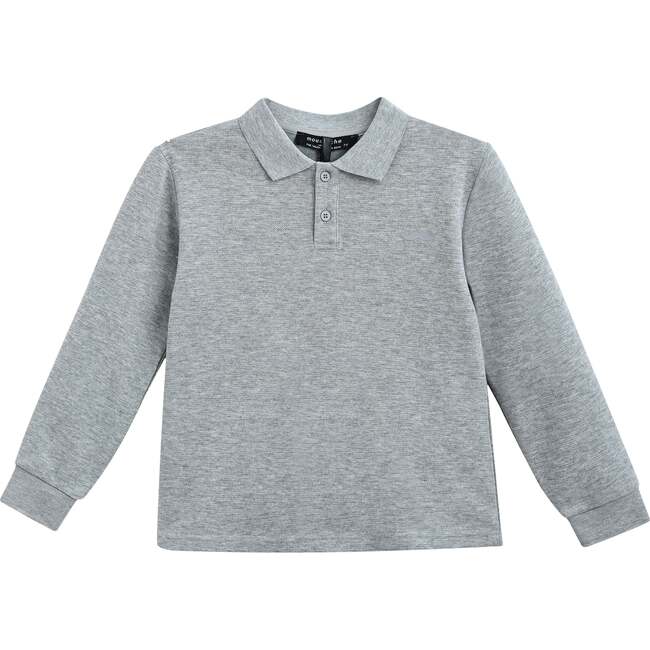 Long-Sleeve Polo Shirt, Grey