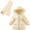 Ruffle-Hood Coat with Matching Scarf, Beige - Coats - 1 - thumbnail