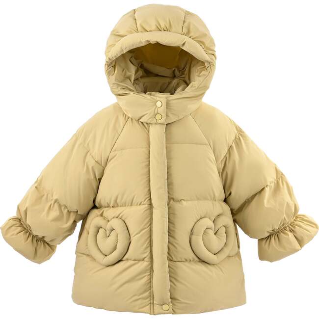Glow Heart-Pocket Puffer Jacket, Yellow