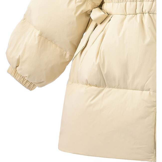 Ruffle-Hood Coat with Matching Scarf, Beige