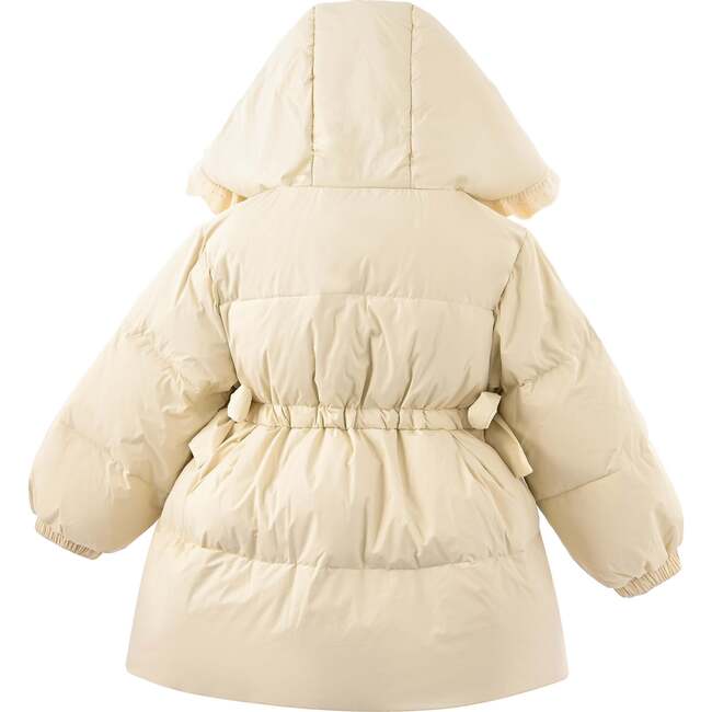 Ruffle-Hood Coat with Matching Scarf, Beige - Coats - 3