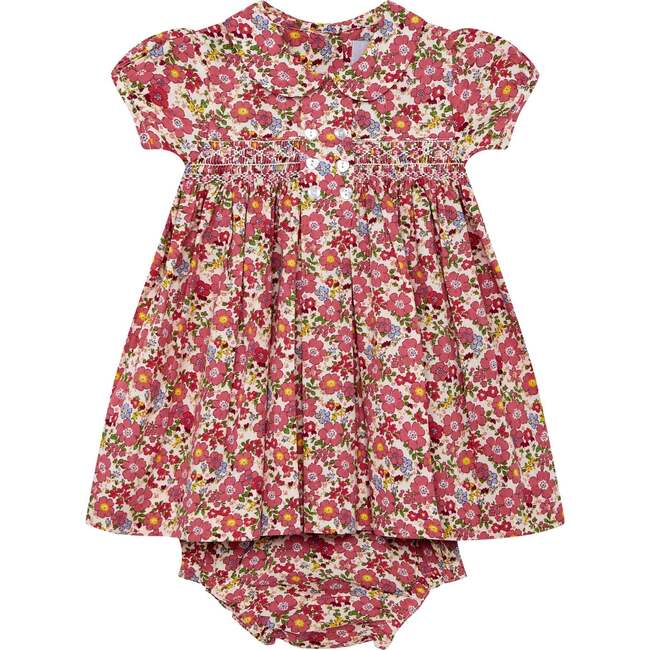 Hand-Smocked Baby Dress Chloe, red floral - Dresses - 1