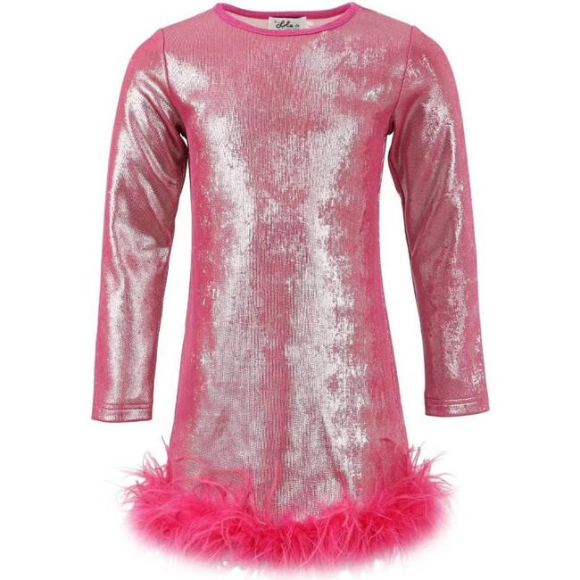 Shimmering Metallic Feather Dress Hot Pink
