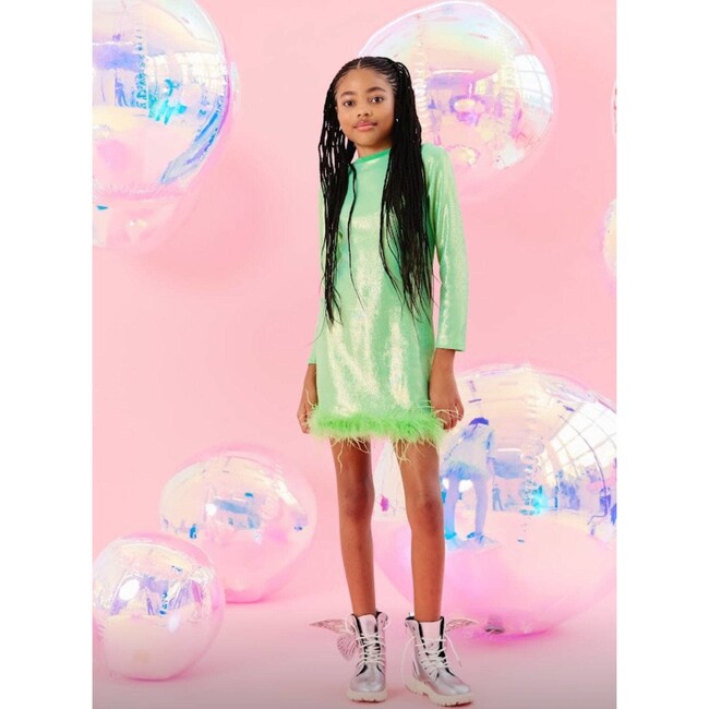 Shimmering Metallic Feather Dress Green - Dresses - 5