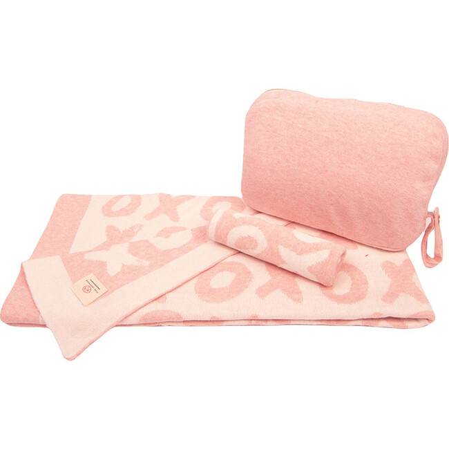 Xoxo Baby Blanket Set, Pink/Ivory