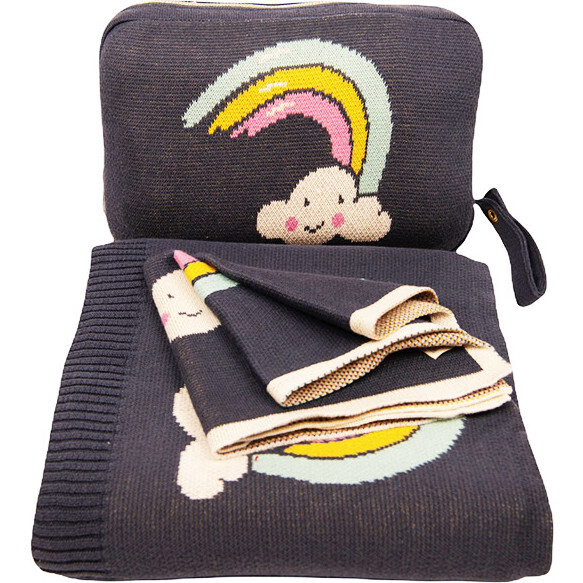 Rainbow Smiles Baby Blanket Set, Navy