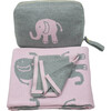 Elephant Love Baby Blanket Set, Pink/Grey - Blankets - 2 - thumbnail