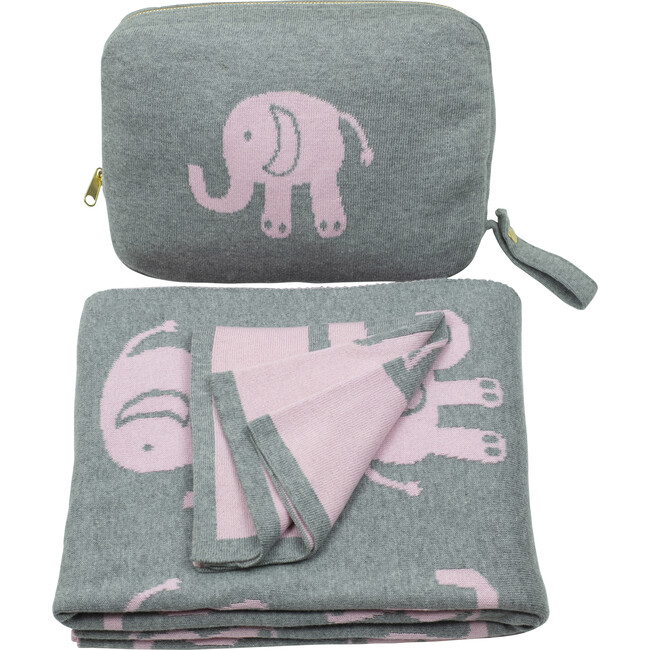 Elephant Love Baby Blanket Set, Pink/Grey - Blankets - 3