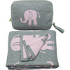 Elephant Love Baby Blanket Set, Pink/Grey - Blankets - 3 - thumbnail