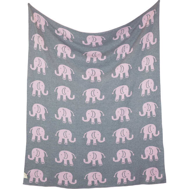 Elephant Love Baby Blanket Set, Pink/Grey - Blankets - 6