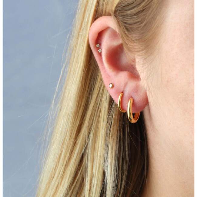 Classic Bezel Crystal Titanium Flat Back Stud Earring, Gold - Earrings - 3