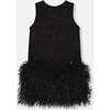 Sleeveless Bi-Material Lurex Dress with Feathers, Black - Dresses - 1 - thumbnail