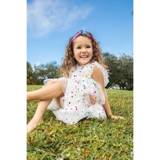 Foil Polka Dot Tulle Dress, White - Dresses - 3