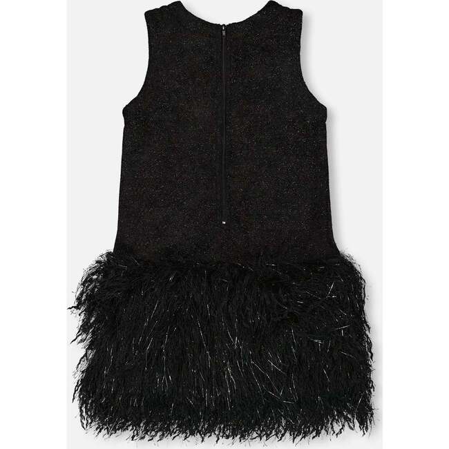 Sleeveless Bi-Material Lurex Dress with Feathers, Black - Dresses - 3