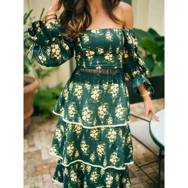 Jamie Top x McKenzie DePinto Collaboration Deep Green With Cream Larsen Floral - Blouses - 3