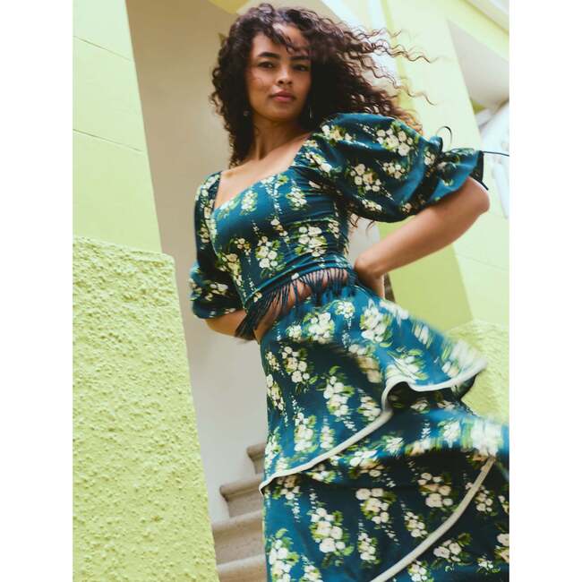 Jamie Top x McKenzie DePinto Collaboration Deep Green With Cream Larsen Floral - Blouses - 4