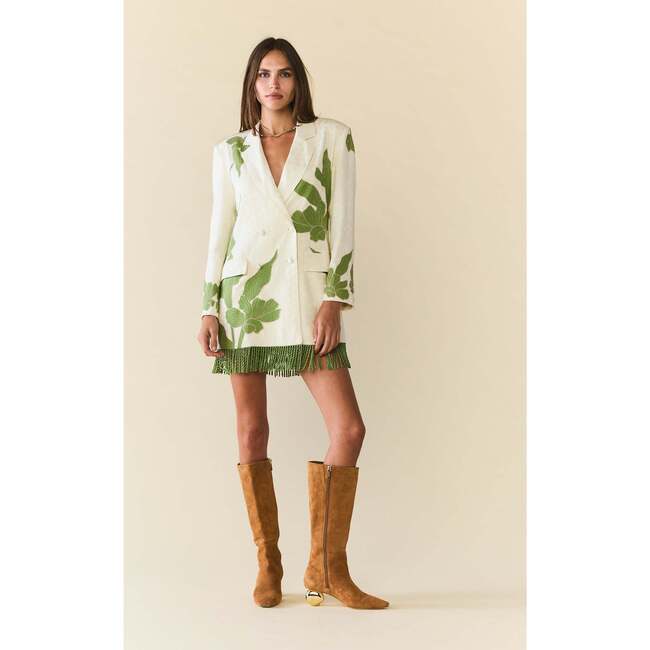 Alex Blazer Dress Ivory with Green Applique