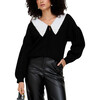 Suzzanna Embroidered Collar Cardigan, Black - Sweaters - 1 - thumbnail